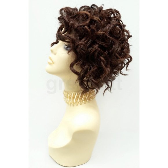 Auburn & brown lace front heat safe short curly wig main image 4